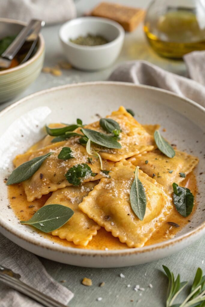 squash filled pasta dish