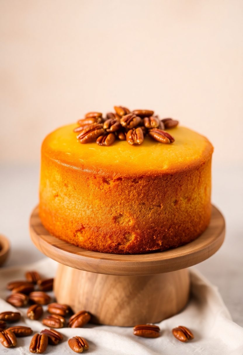 cake with caramel pecans
