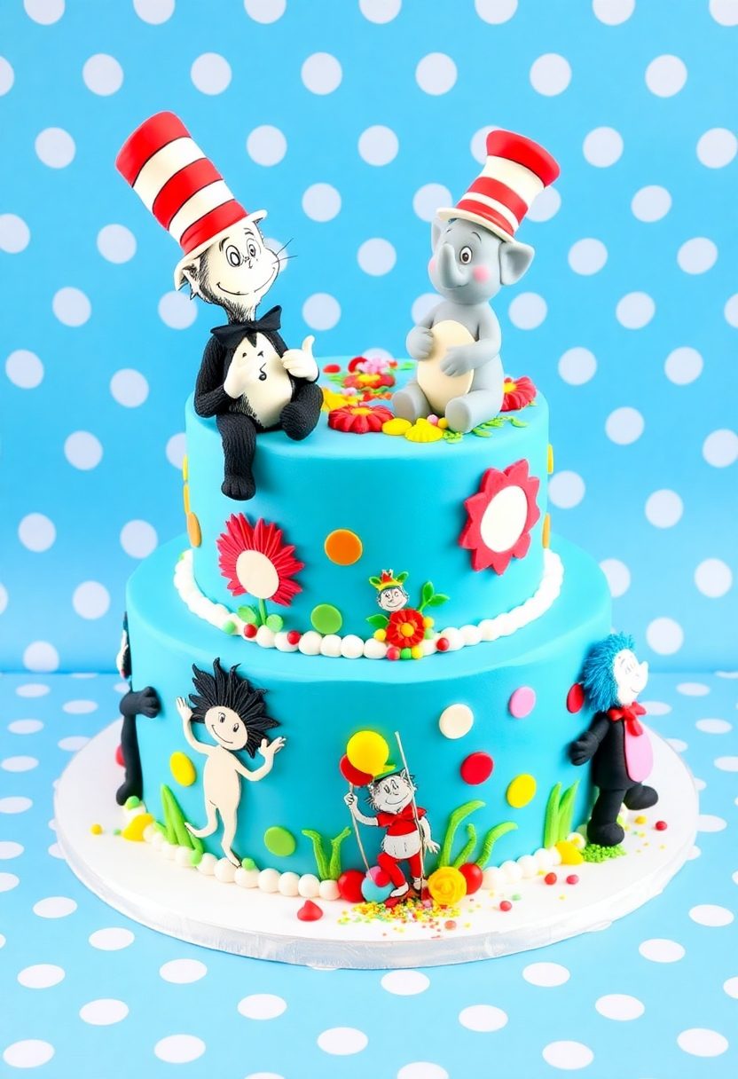 colorful seuss character cakes