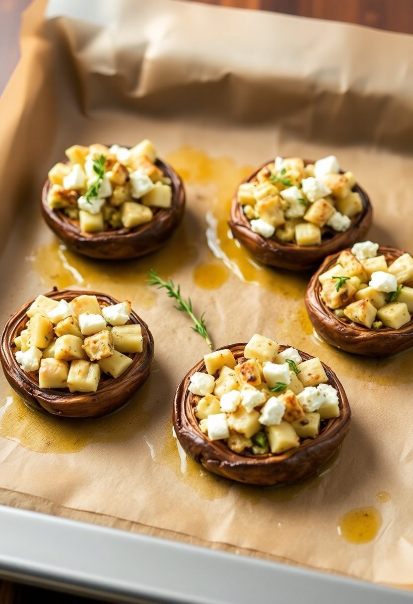 mushrooms with feta filling