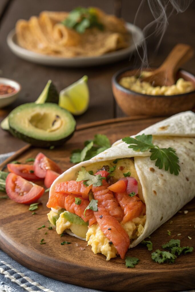 salmon egg breakfast wrap