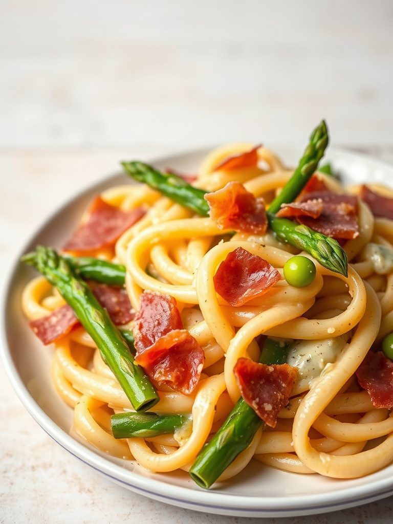 asparagus prosciutto pasta dish