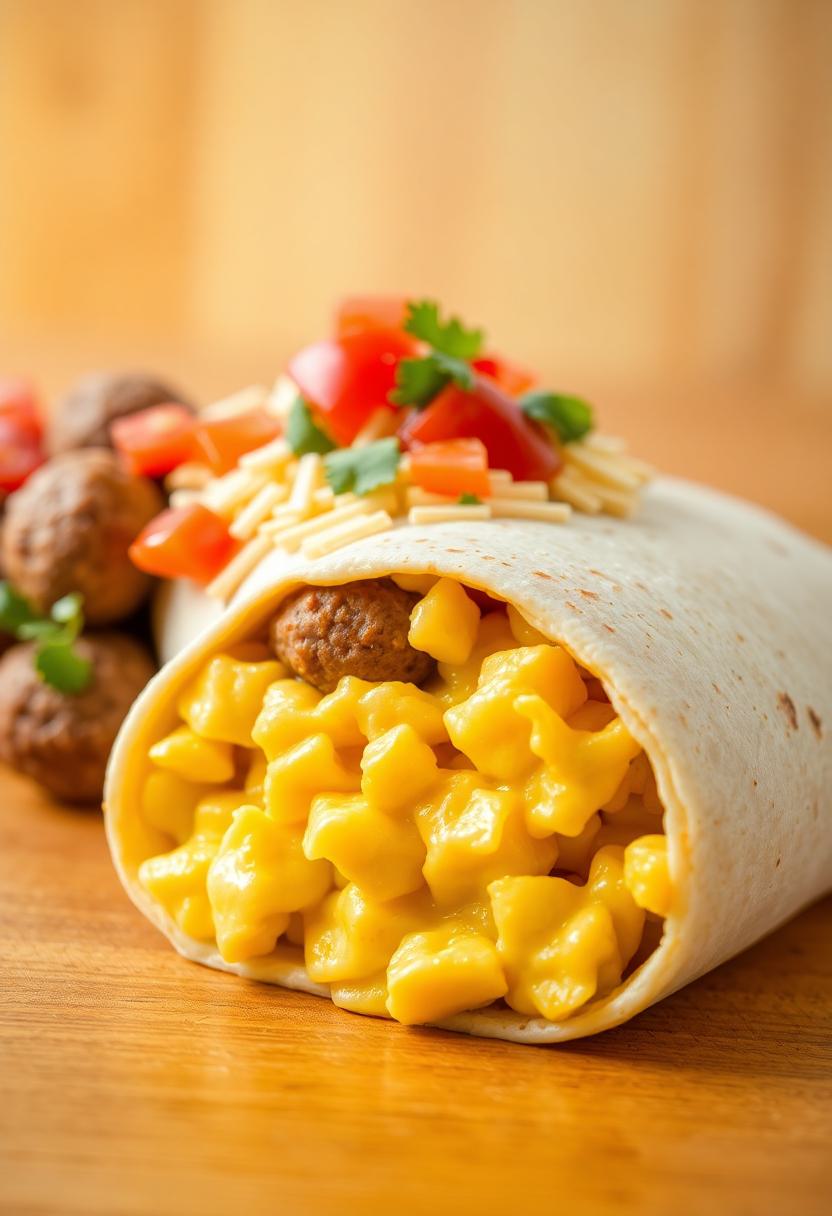 breakfast burrito with meatballs