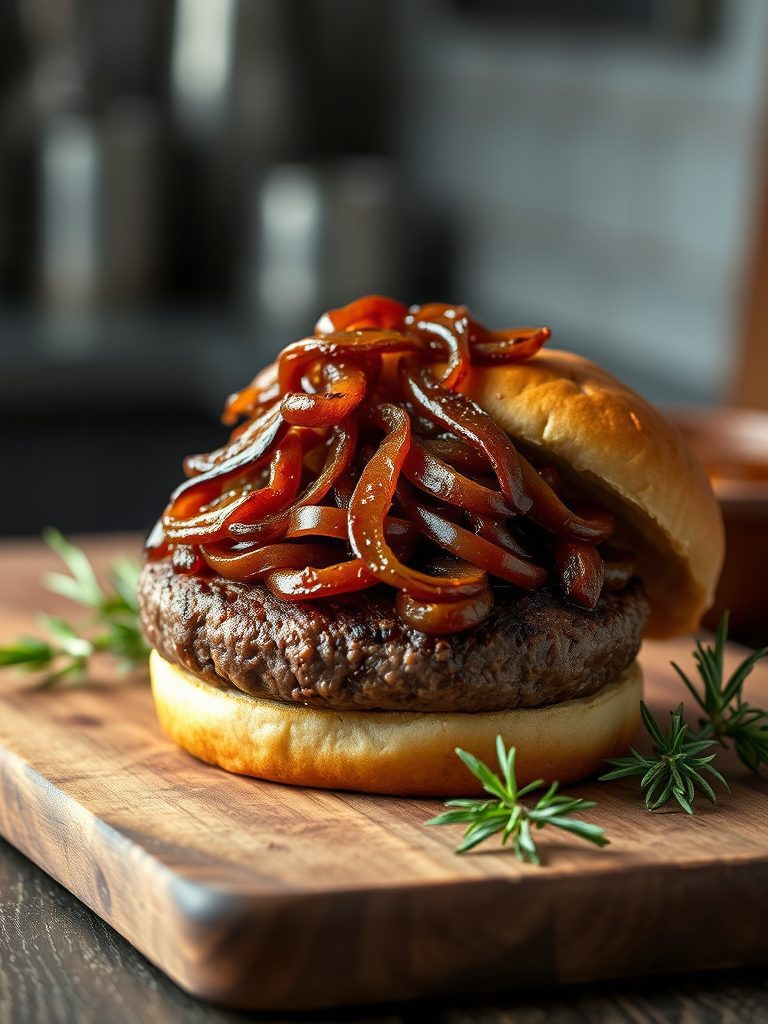 burgers with caramelized onions
