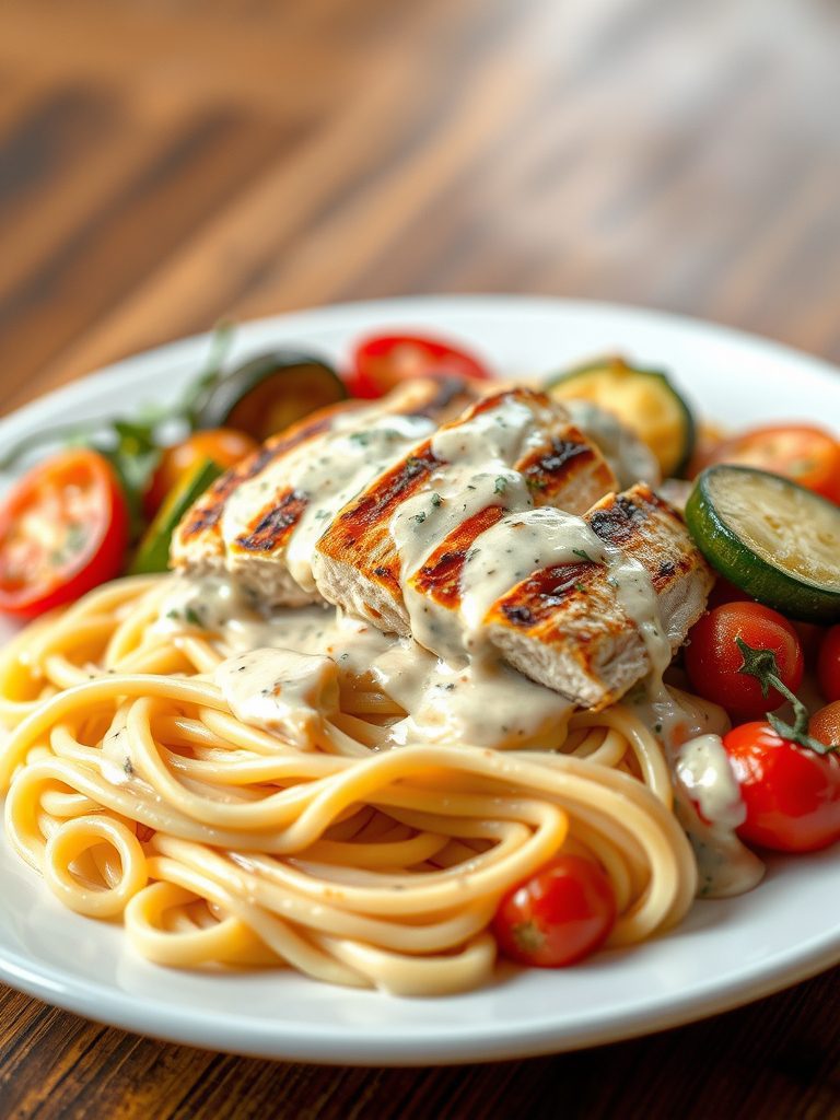 chicken fettuccine alfredo dish
