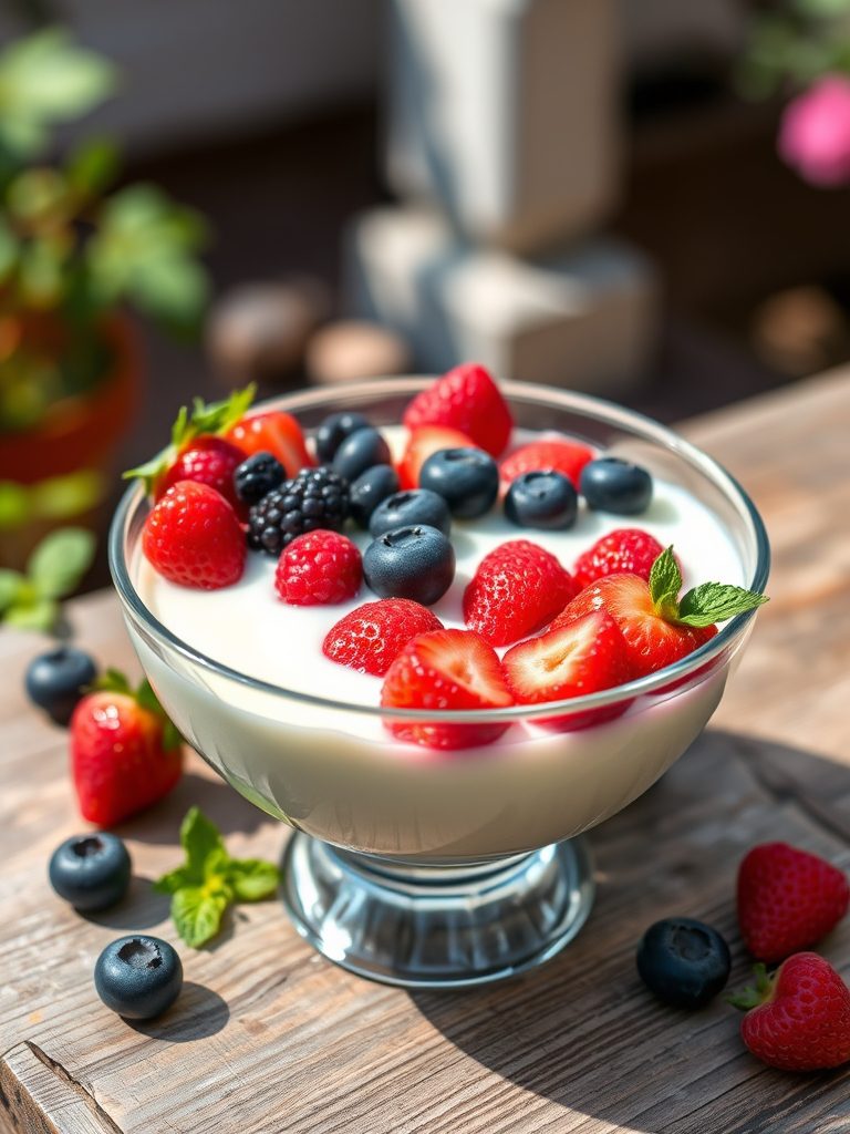 creamy dessert with fruit