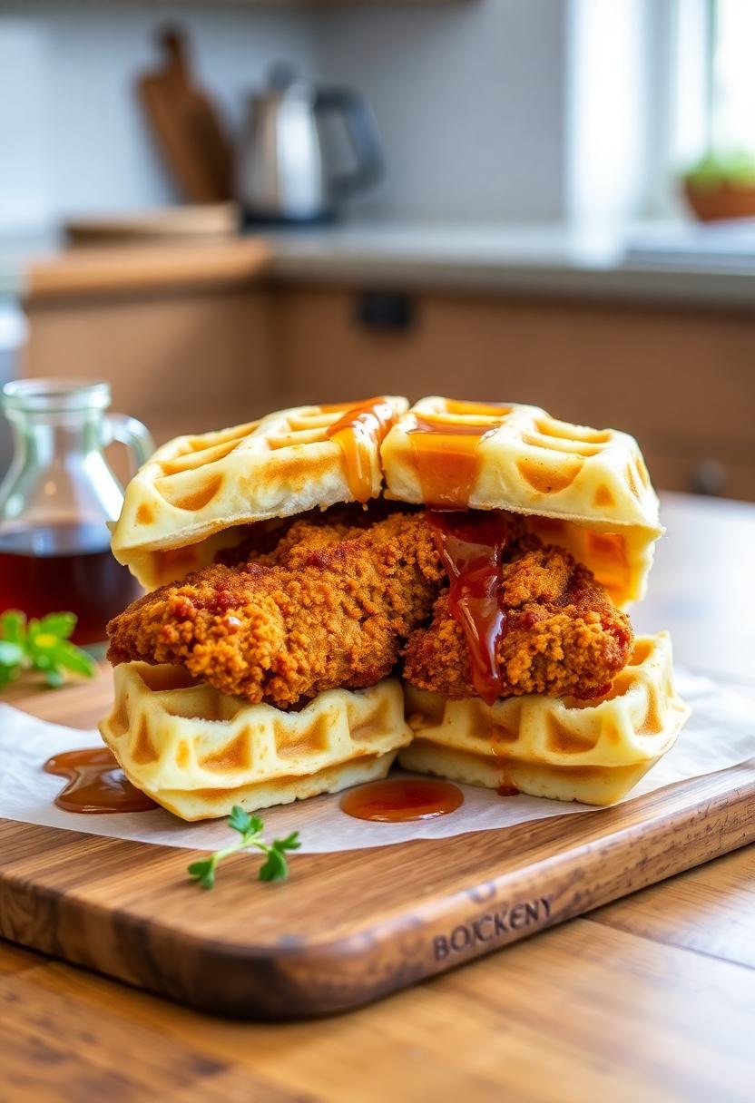 crispy chicken waffle sandwich