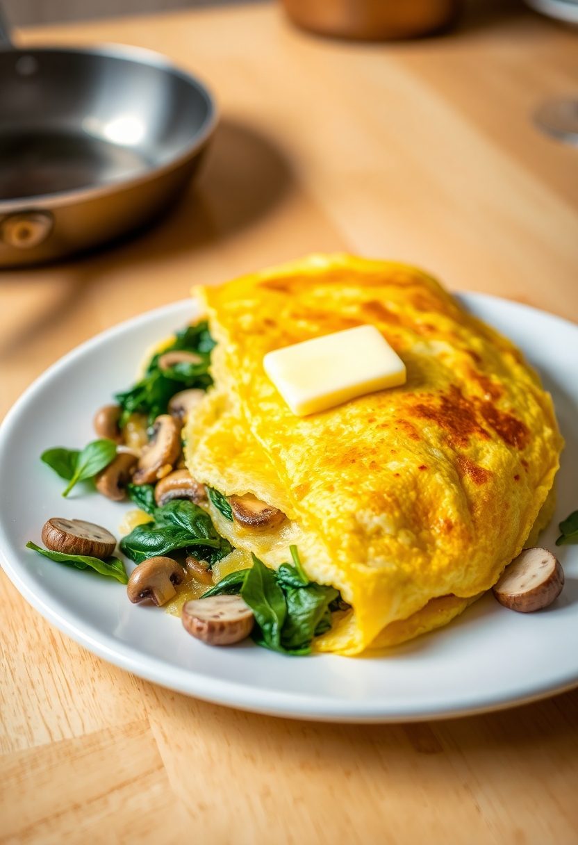 delicious mushroom spinach omelet