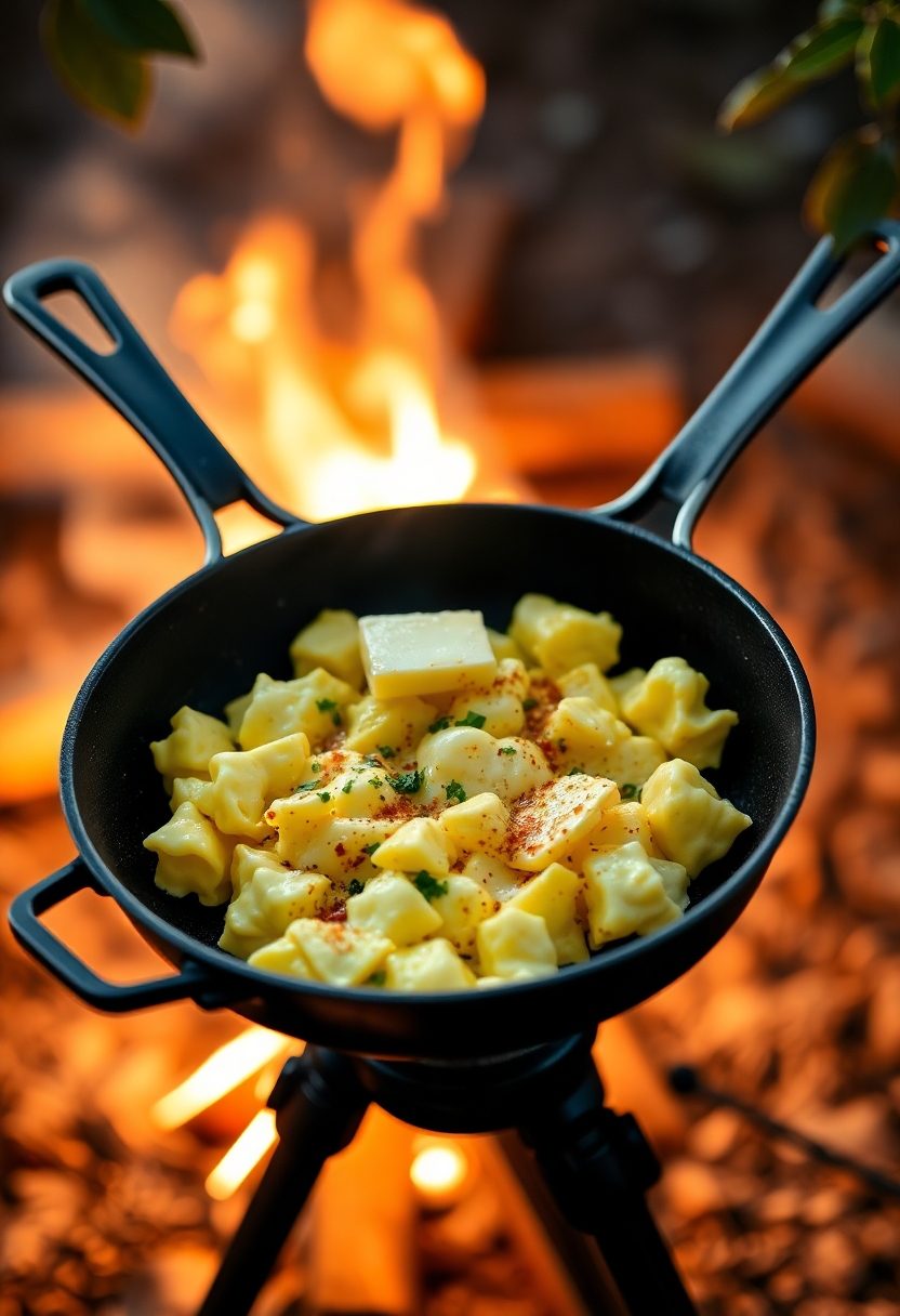 eggs cooked over campfire