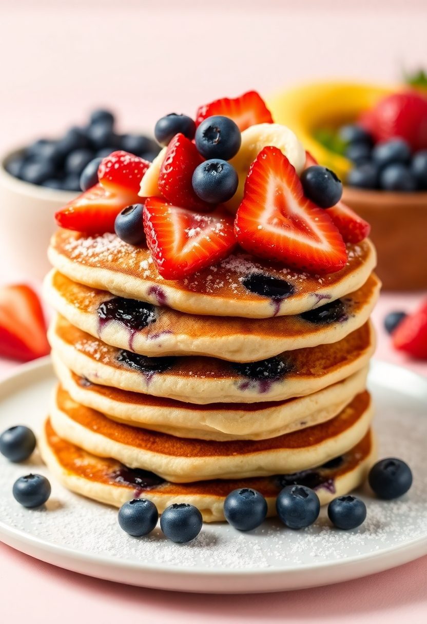 fresh fruit topped pancakes
