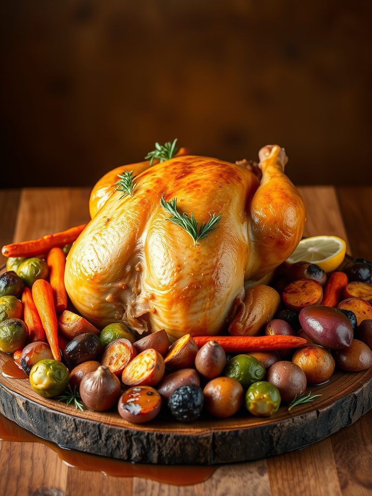 grilled bird with vegetables