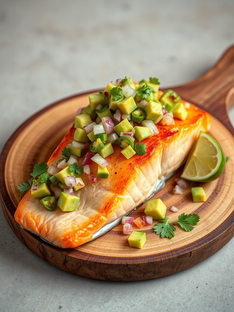 grilled fish with avocado