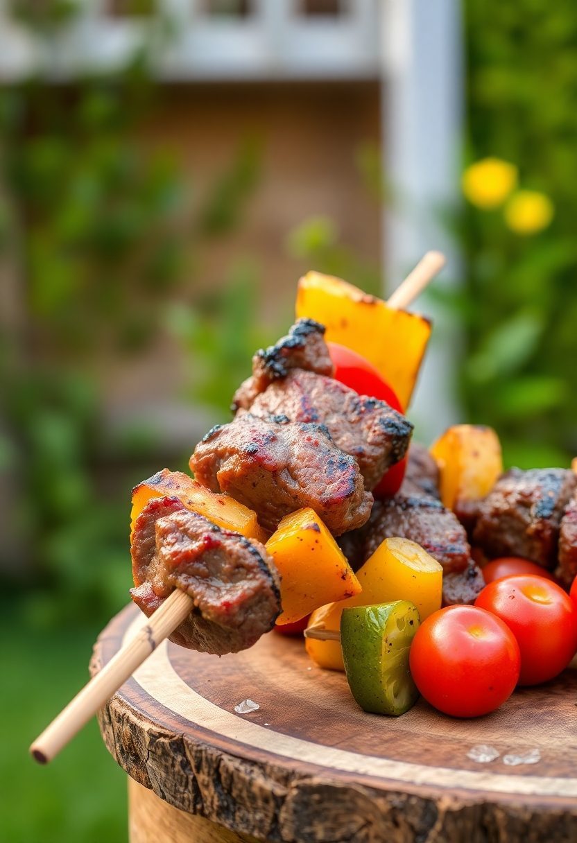 grilled meat and vegetables