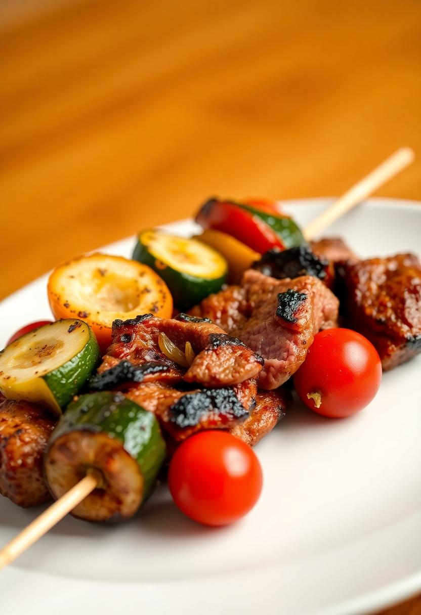 grilled meat and vegetables