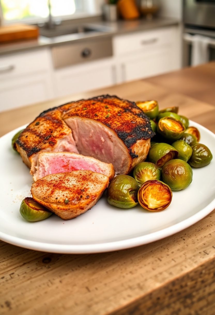grilled pork and sprouts
