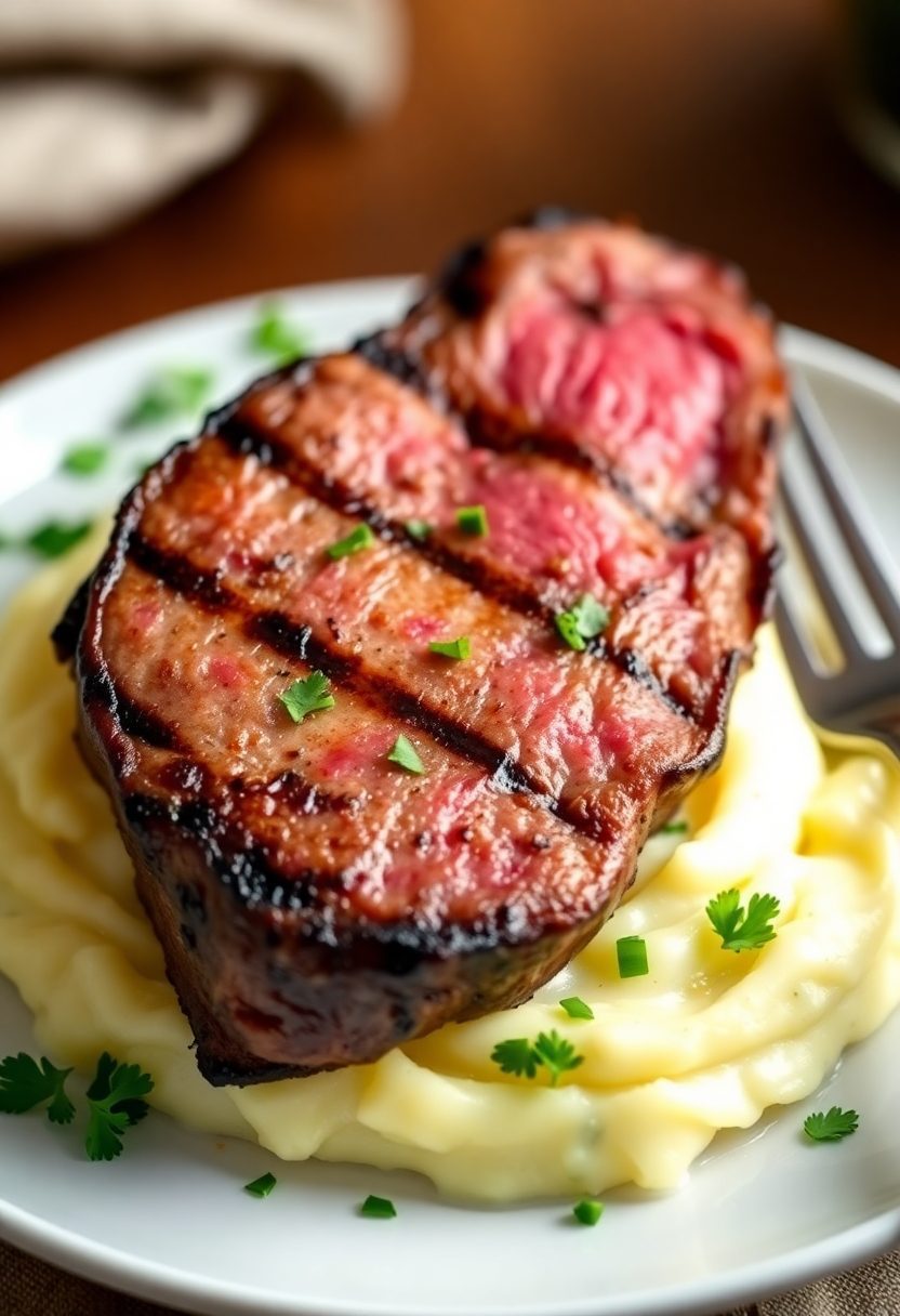 grilled steak with potatoes