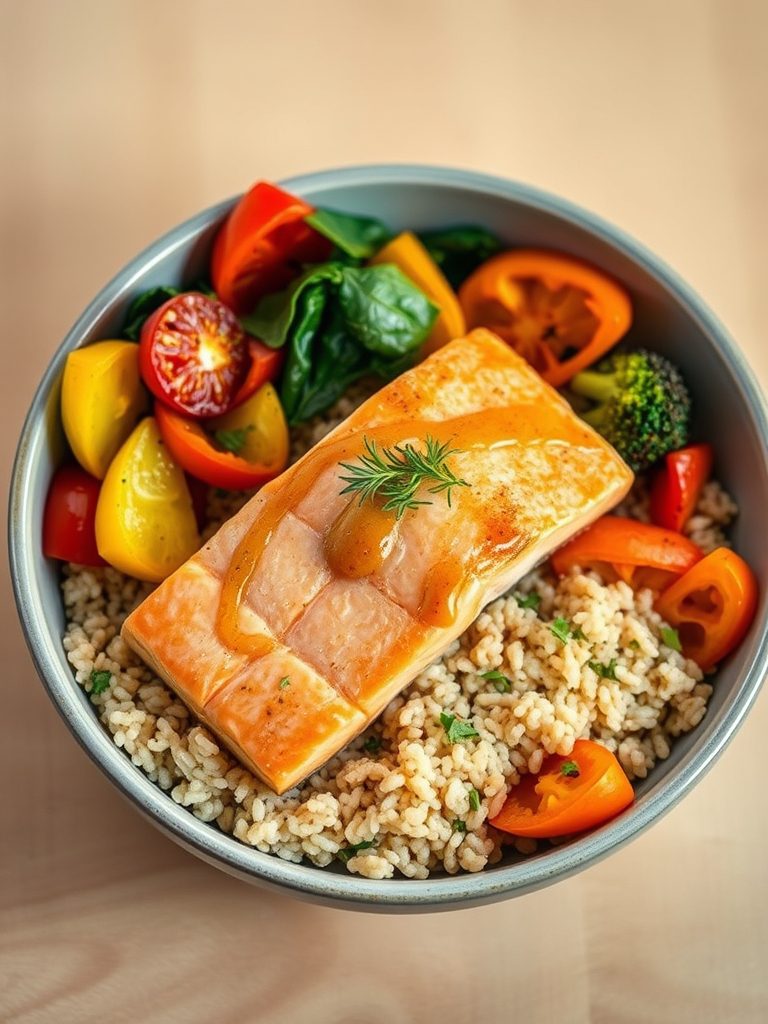 healthy fish grain bowl