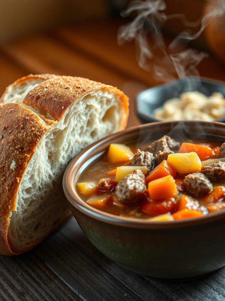 hearty meal with bread