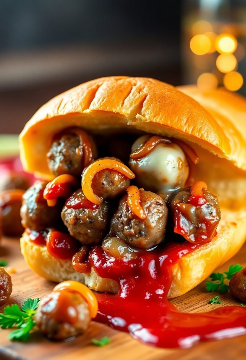 juicy beef meatball sandwiches