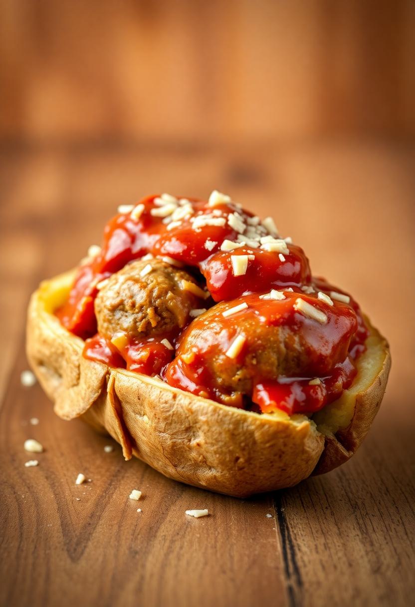 meatball filled baked potatoes