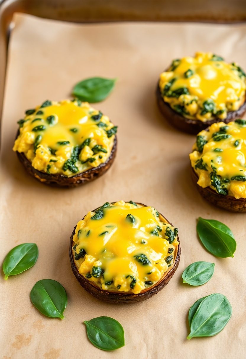 mushroom filled with spinach
