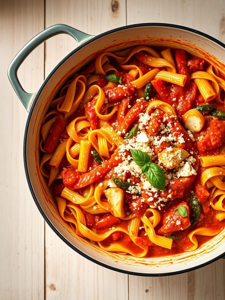 pasta cooked in sauce