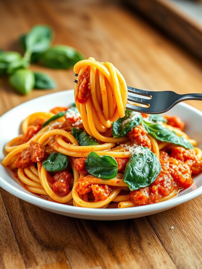 pasta with spinach sauce
