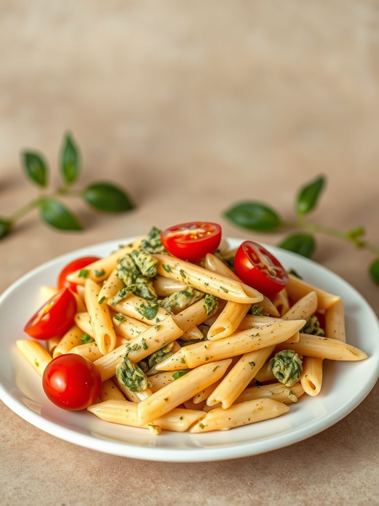 penne pesto cherry deliciousness