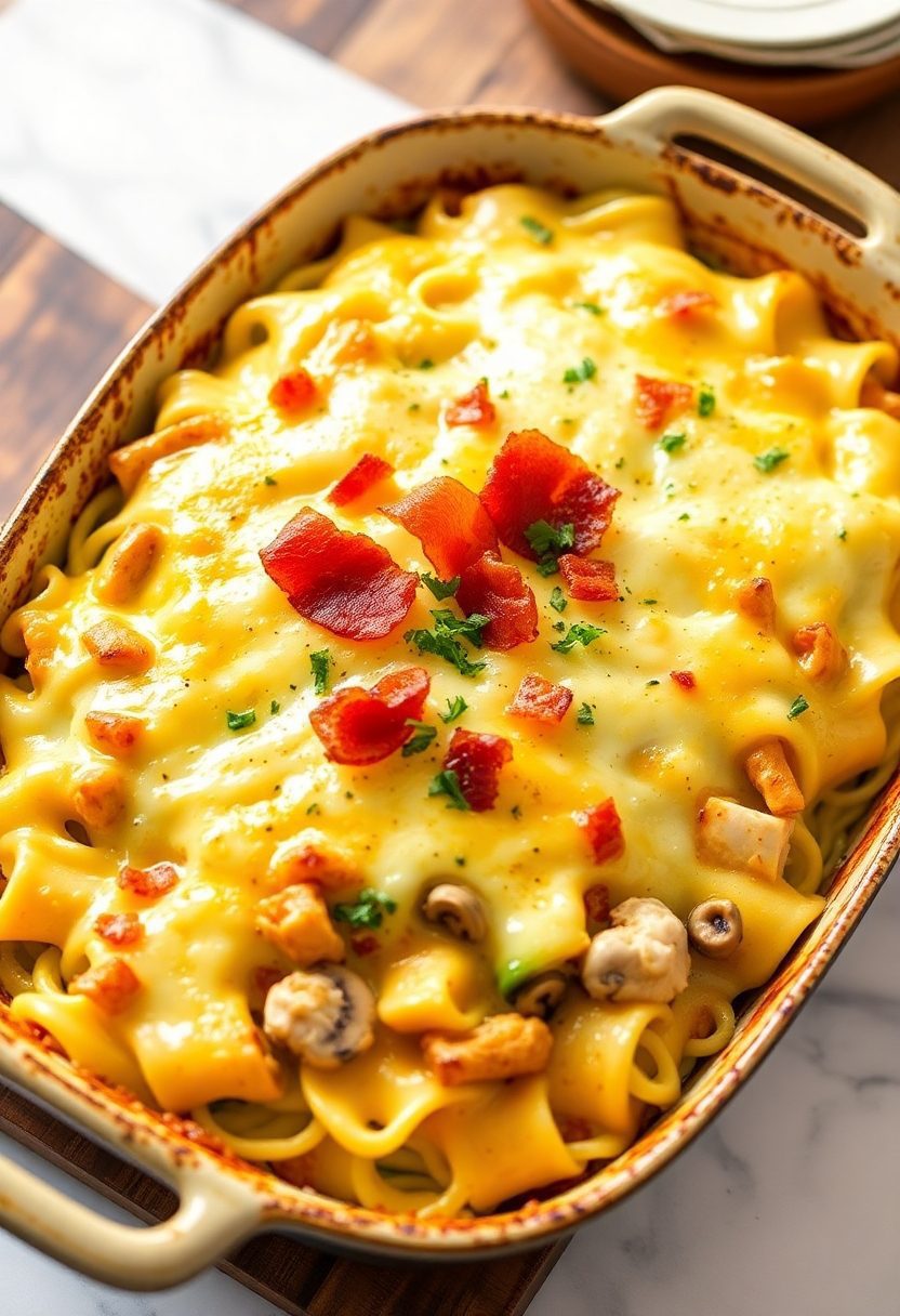 rich pasta bacon dish