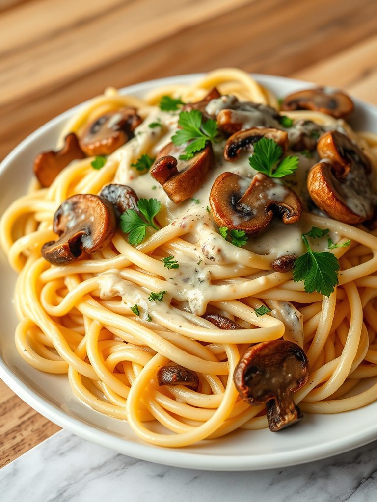 rich pasta mushroom dish