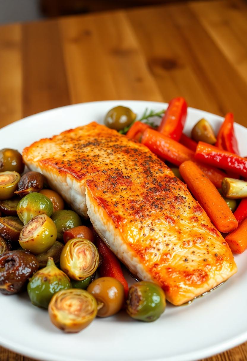 salmon cooked with vegetables