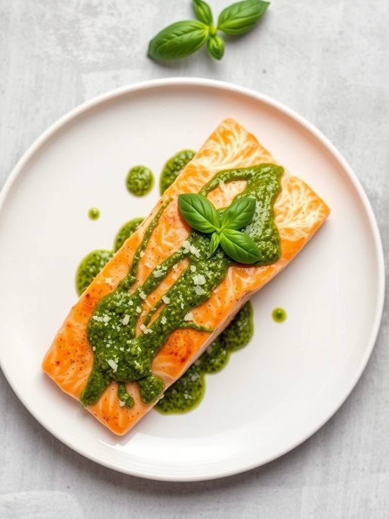 salmon with pesto sauce