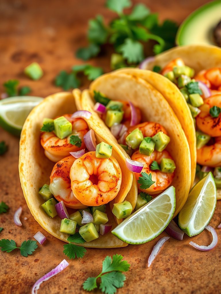 shrimp and avocado tacos