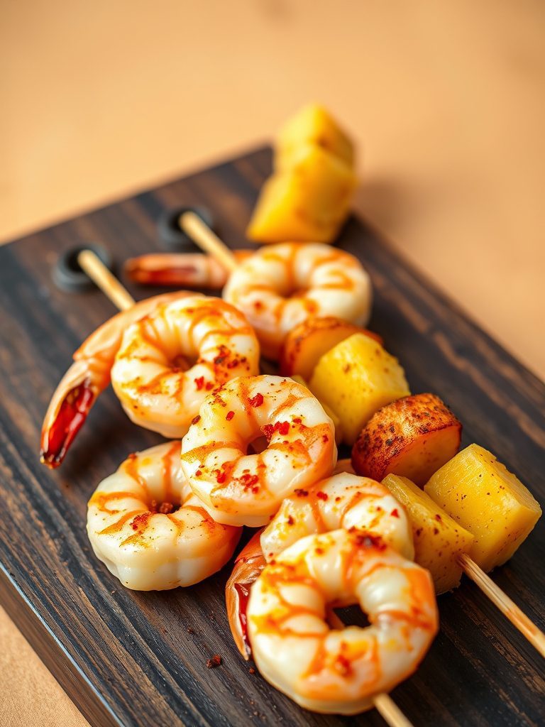shrimp and pineapple skewers