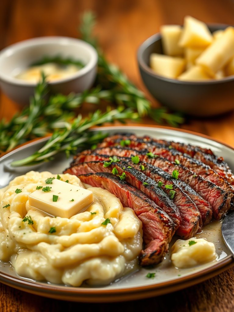 steak and garlic potatoes