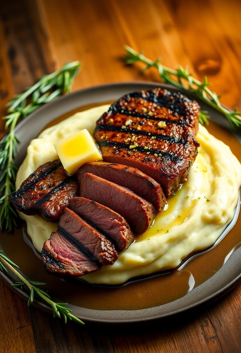 steak and garlic potatoes