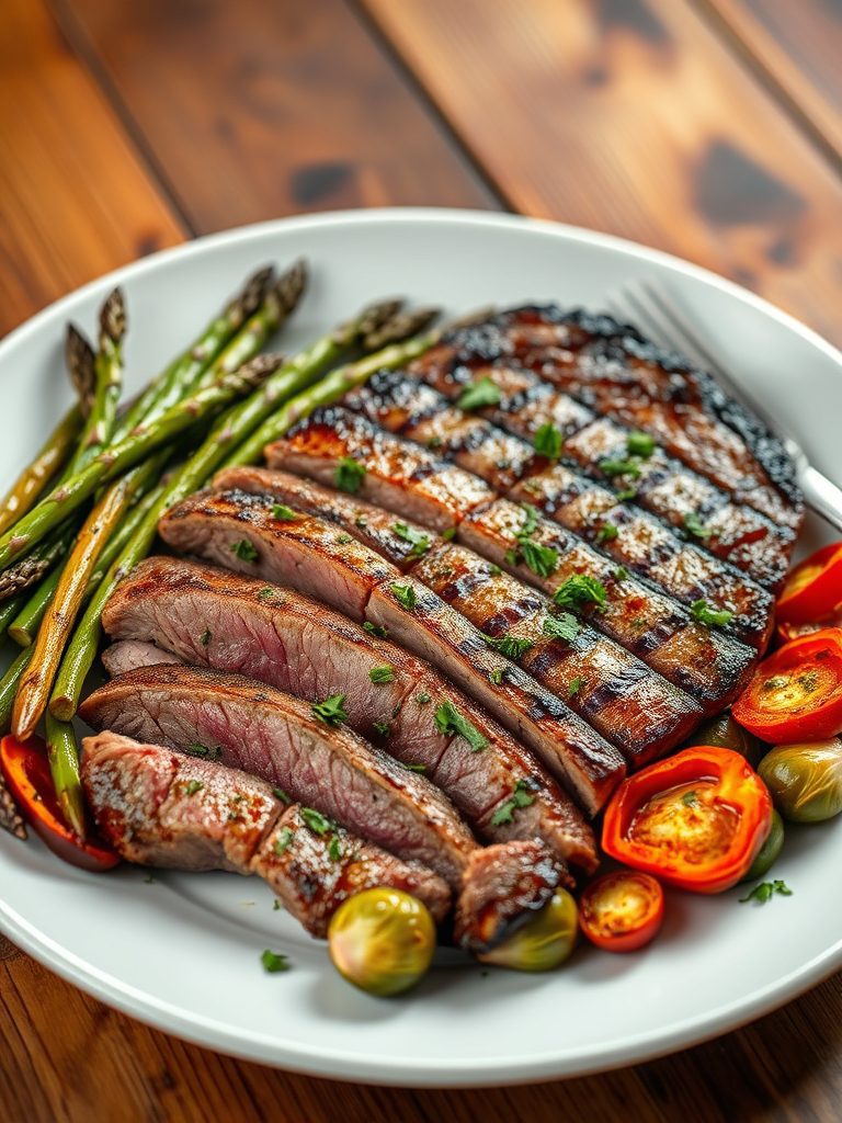 steak and roasted vegetables