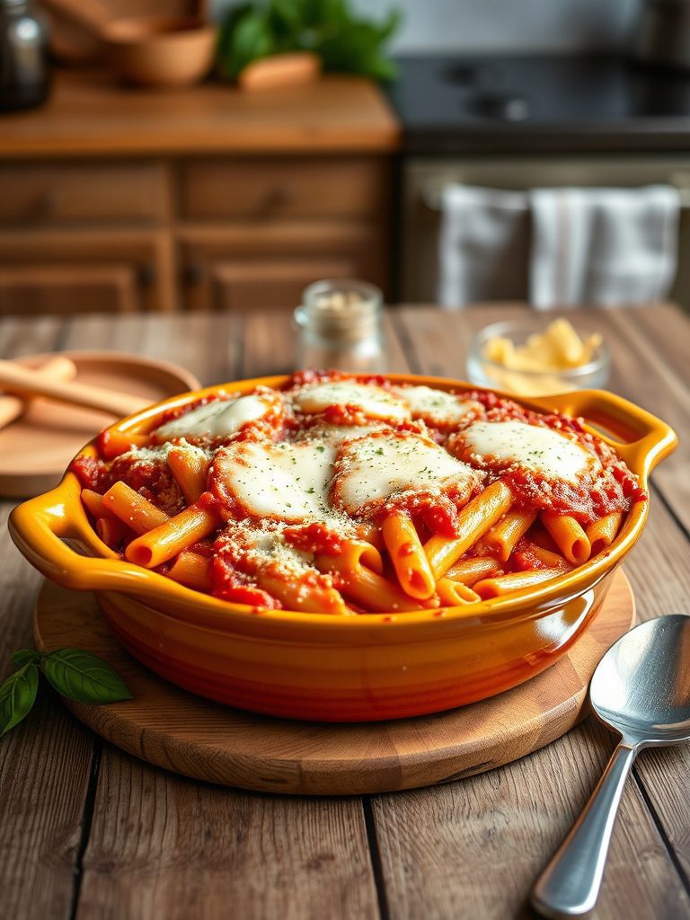tomato pasta bake dish