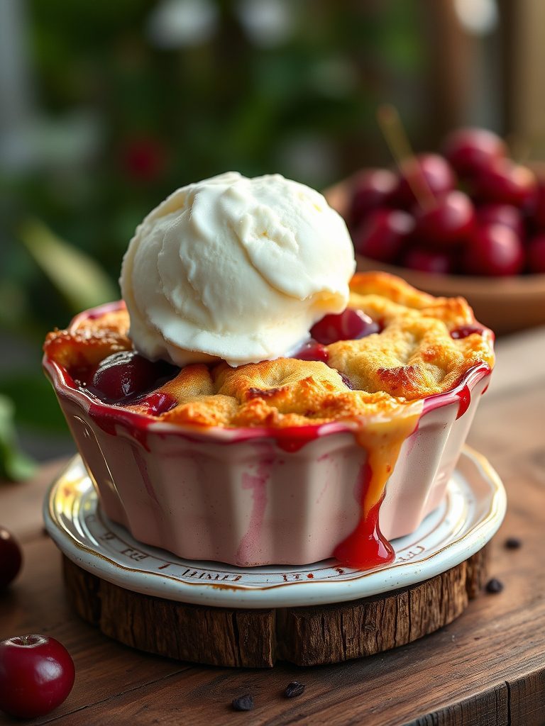 warm dessert with cherries