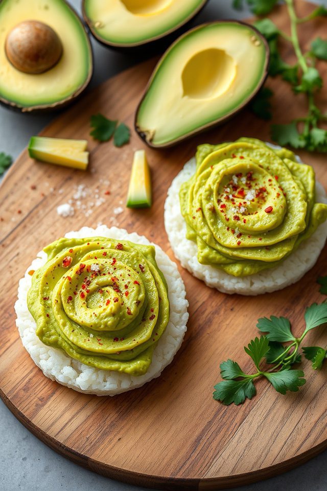 avocado topped rice cakes