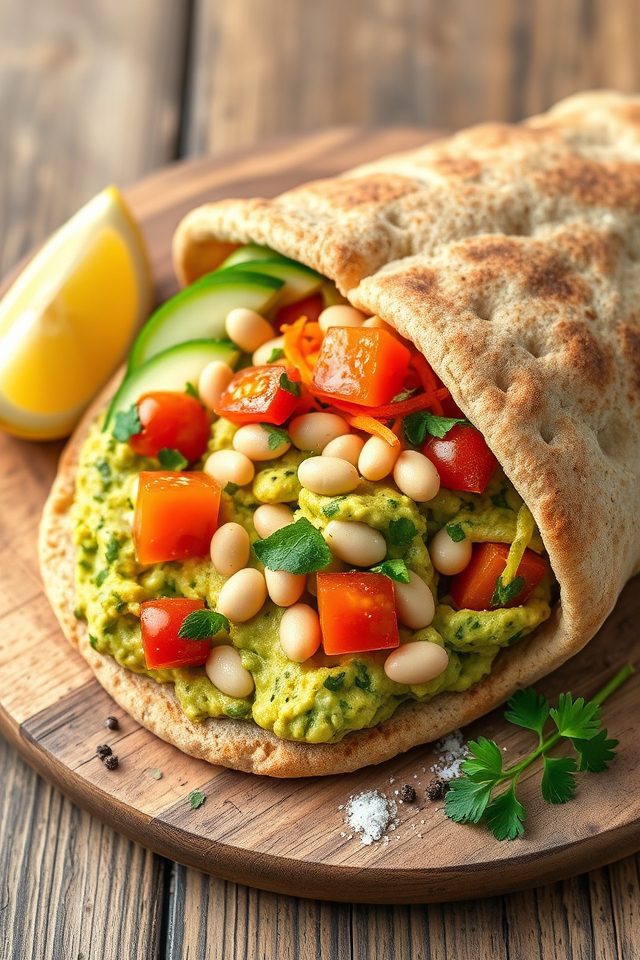 avocado white bean pita