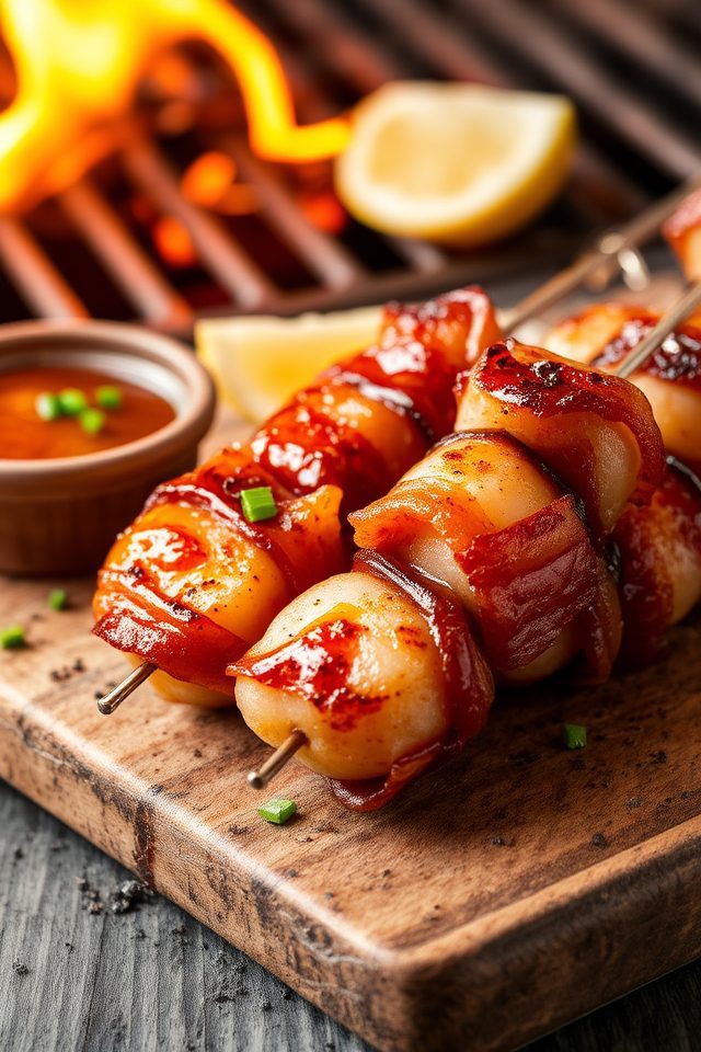 bacon wrapped sriracha scallops