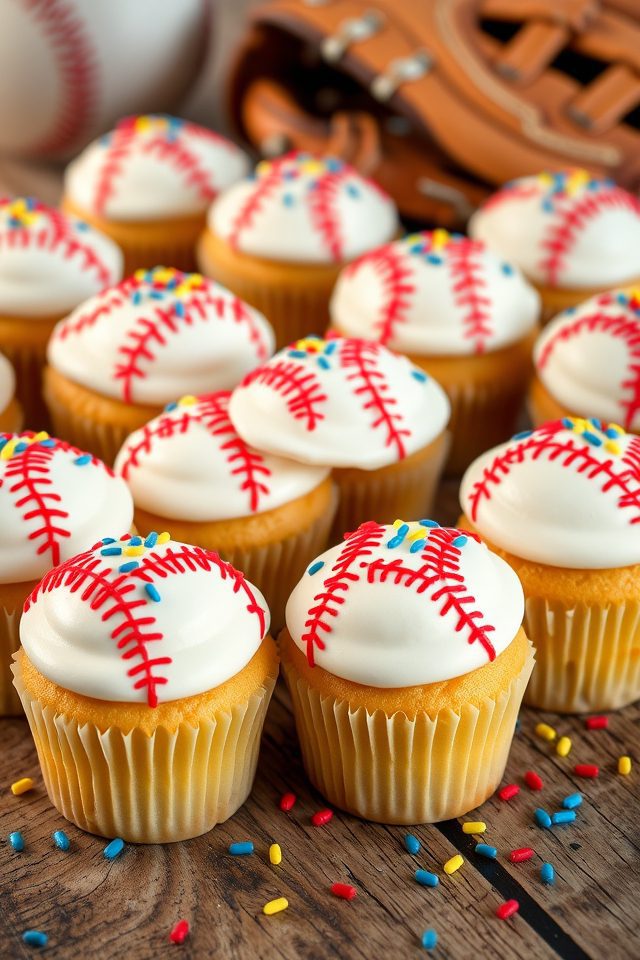 baseball cupcakes with sprinkles