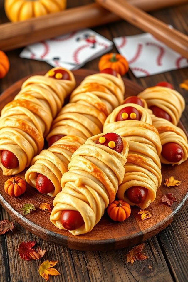 baseball themed mummy hotdogs