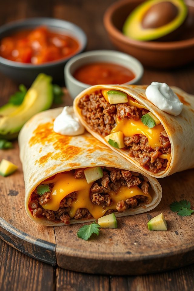 beef and cheese burritos