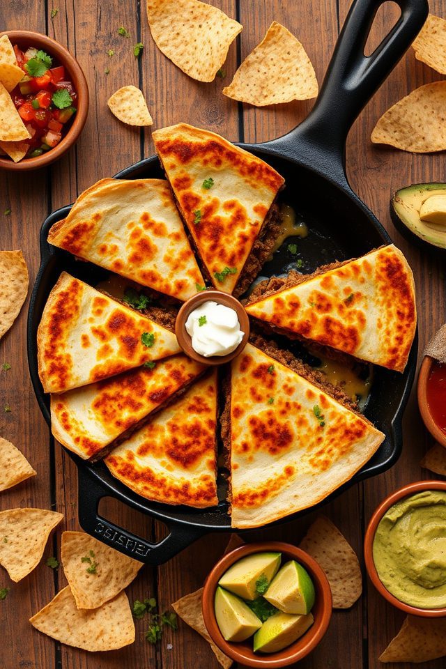 beef filled cheesy quesadillas