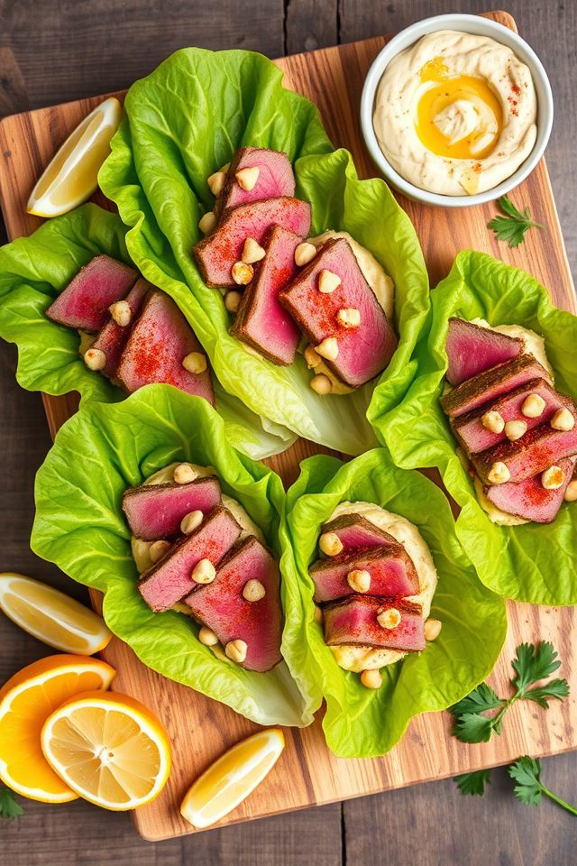 beef hummus lettuce wraps