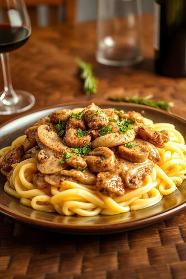beef mushroom creamy noodles