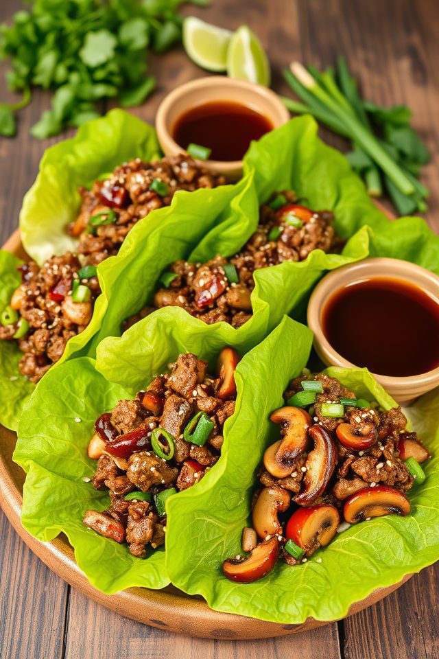 beef mushroom lettuce wraps
