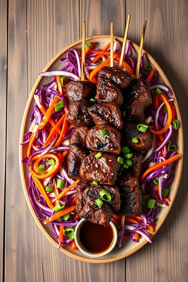 beef skewers ginger slaw